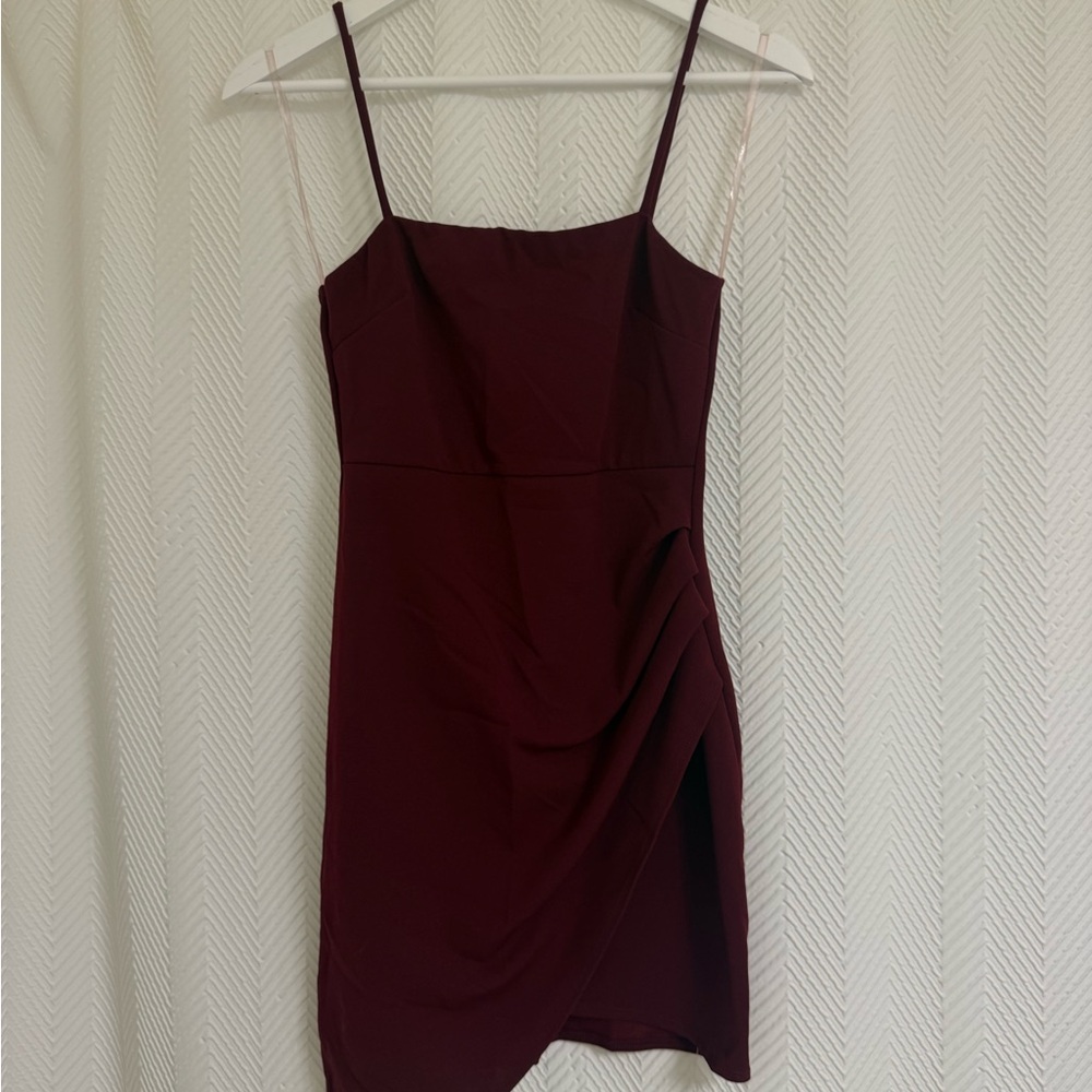 Blue Blush Burgundy Spaghetti-Strap Draped Mini Dress